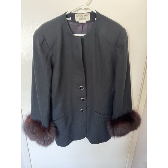 Vintage Lynn Greene for Richard Neal Jacket Women Size 12 Wool Dyed Blue Fox Fur - Picture 2 of 9